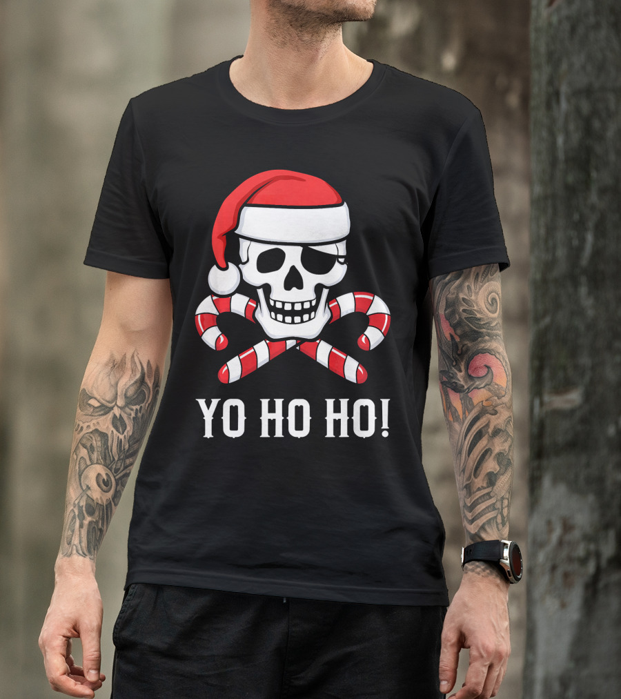 Yo Ho Ho Santa Pirate Skull Candy Canes T-Shirt