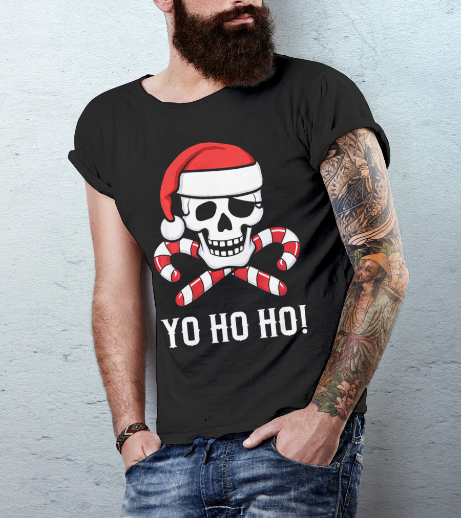 Yo Ho Ho Santa Pirate Skull Candy Canes T-Shirt