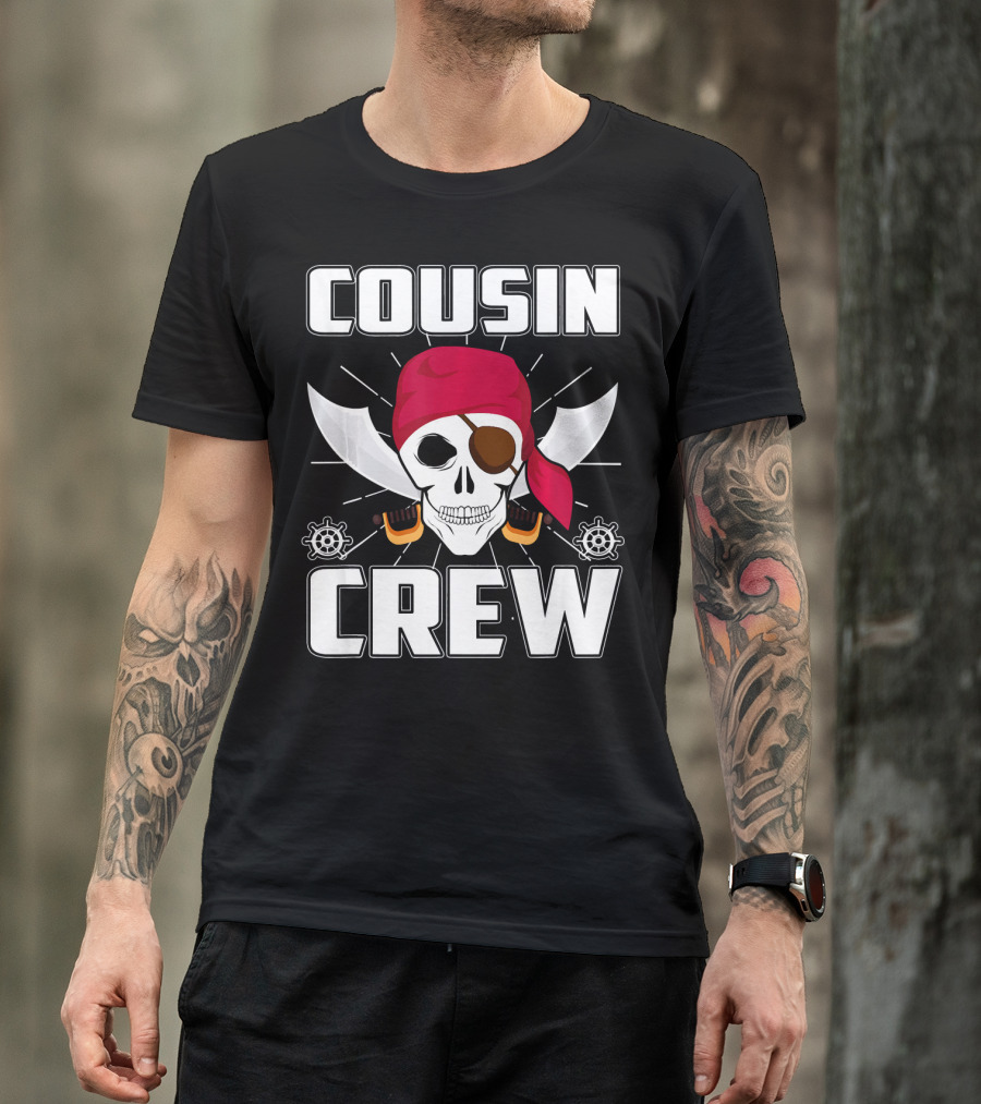 Cousin Crew Pirate Skull Bandana Eyepatch Swords Helmets T-Shirt