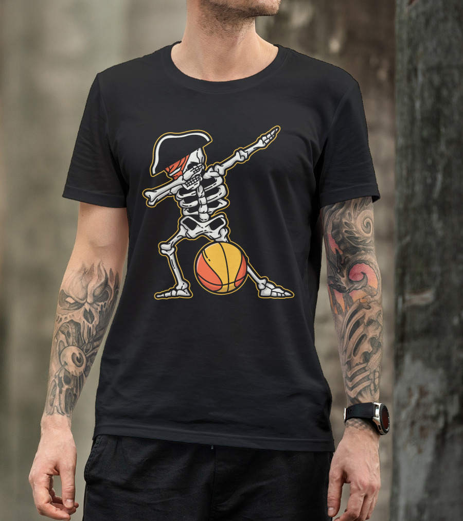 Skeleton Pirate Dabbing With Basketball Cool T-Shirt