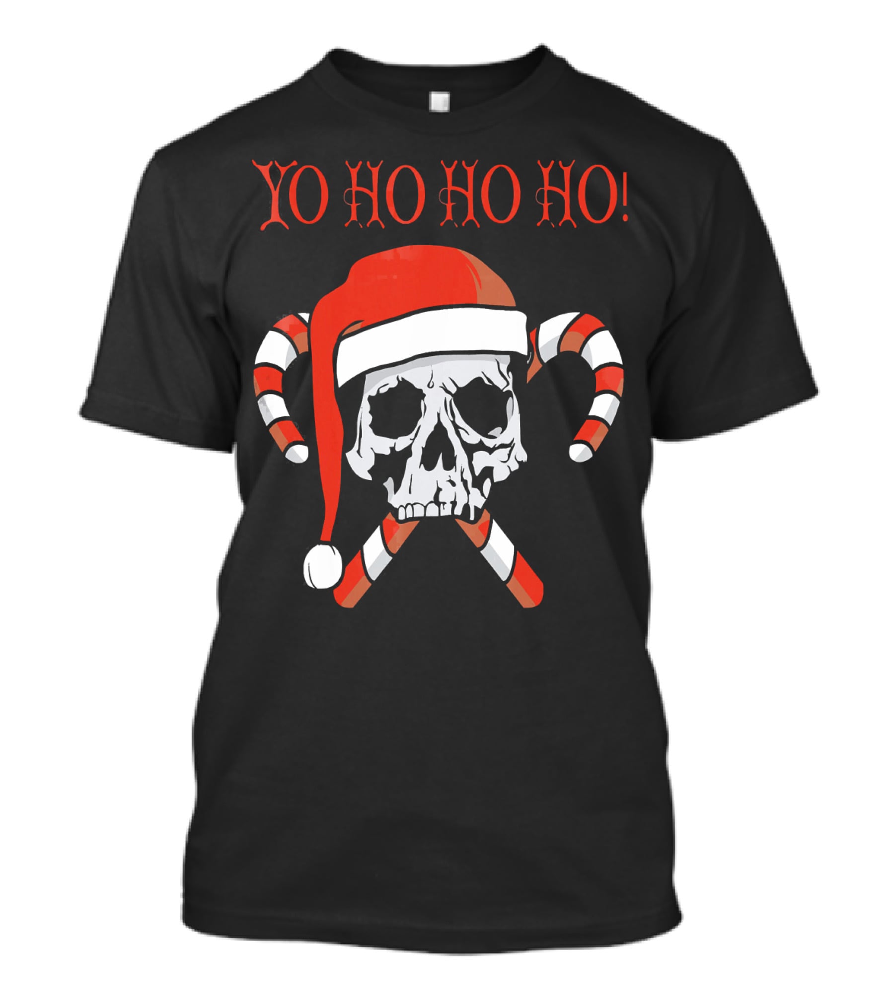 Yo Ho Ho Ho Christmas Pirate Santa Skull With Candy Canes T-Shirt