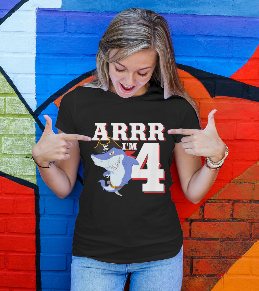 ARRR I'm 4 Kids Pirate Shark Birthday T-Shirt