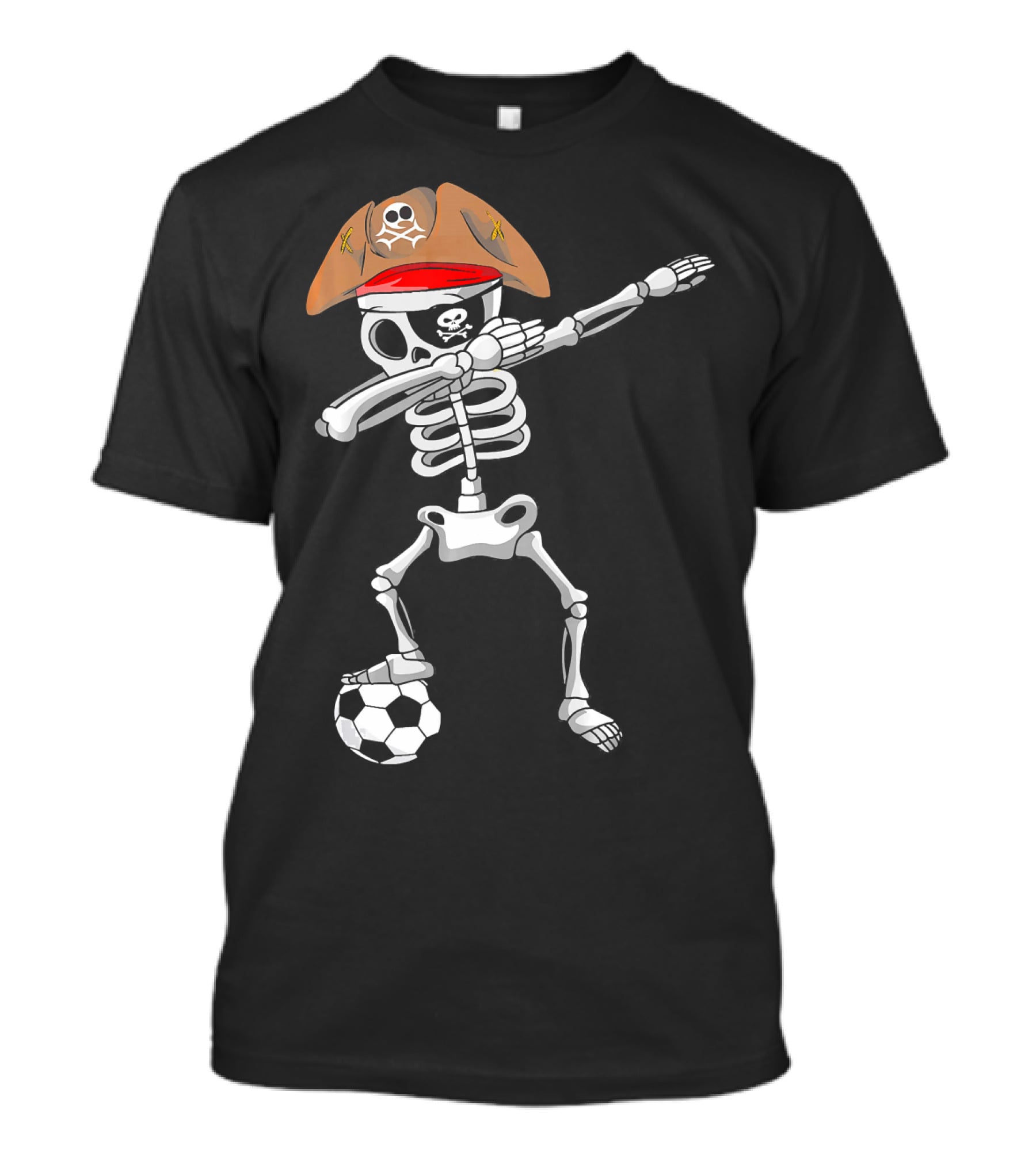 Skull Soccer Pirate Skeleton Dabbing With Eye Patch And Hat T-Shirt