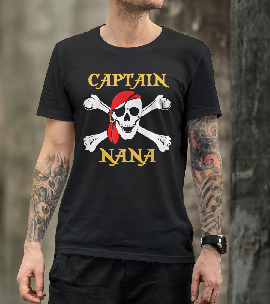 Captain Nana Pirate Skull With Red Bandana T-Shirt