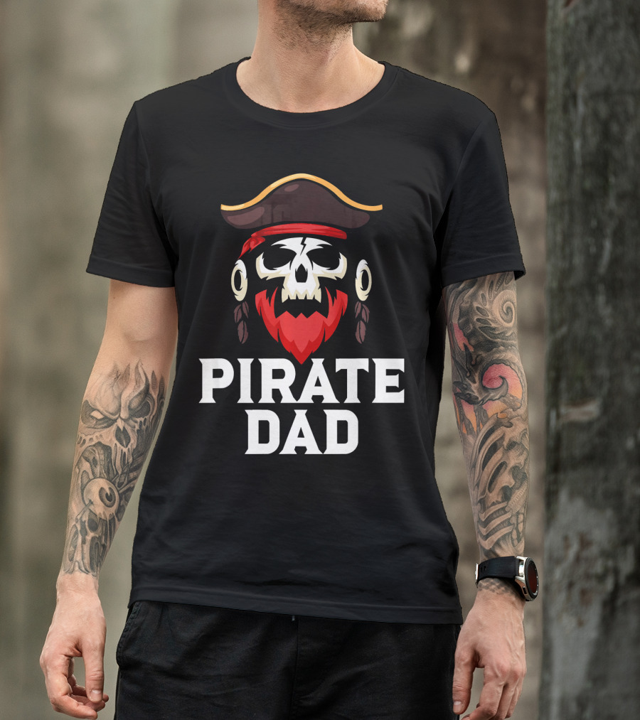 Pirate Dad Skull Captain Boating Red Beard Hat T-Shirt