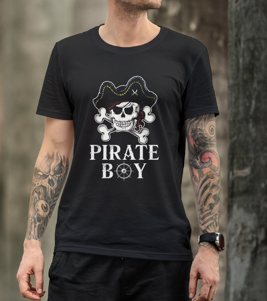 PIRATE BOY Skull Crossbones Hat Steering Wheel T-Shirt