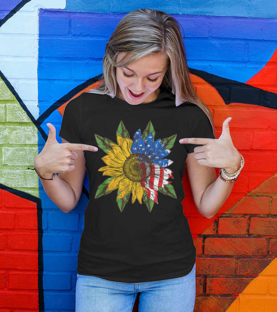 Hippie Peace American Flag Sunflower T-Shirt
