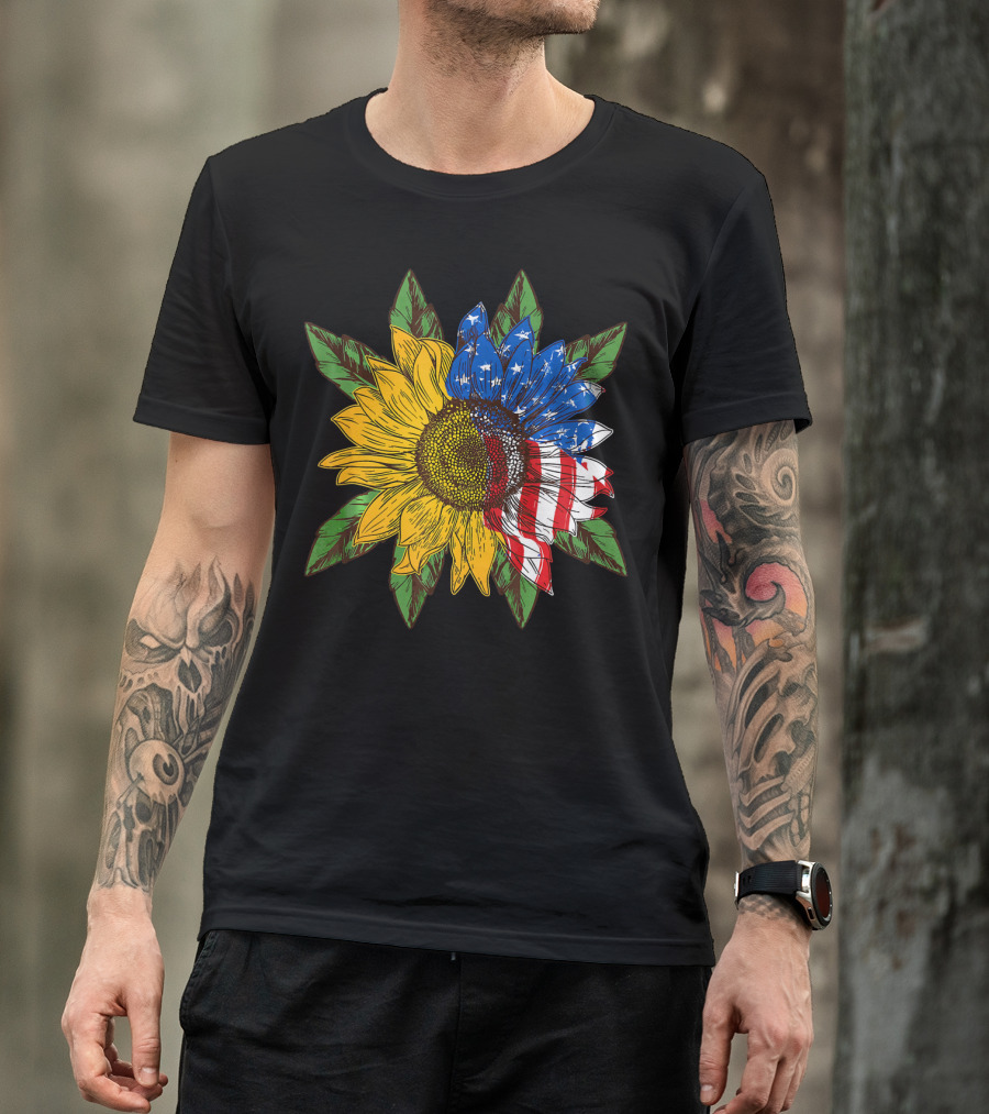 Hippie Peace American Flag Sunflower T-Shirt