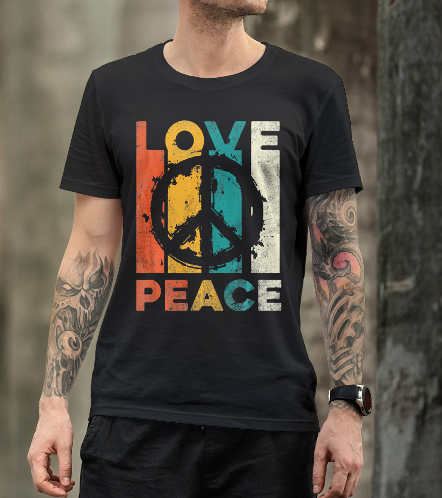 Love Peace Retro 60s 70s Vibe With Tie Dye Peace Sign T-Shirt