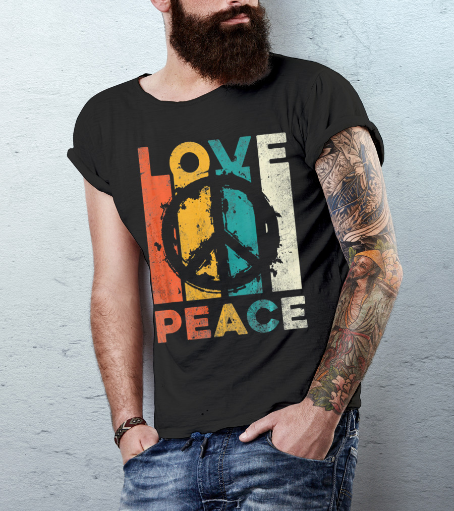Love Peace Retro 60s 70s Vibe With Tie Dye Peace Sign T-Shirt