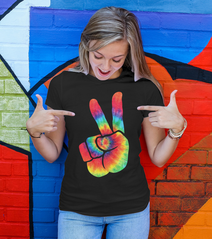 Hippie Peace Tie Dye Colortone V Sign T-Shirt