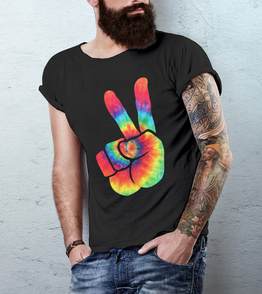 Hippie Peace Tie Dye Colortone V Sign T-Shirt