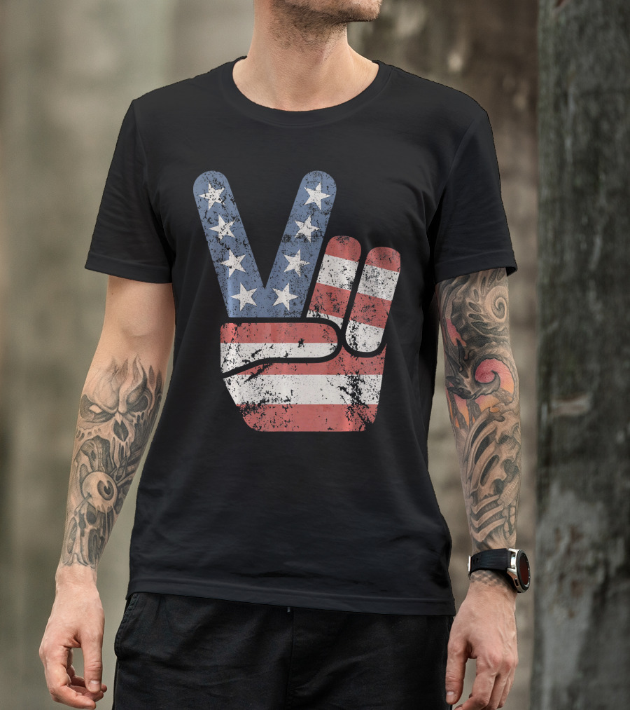 Vintage USA American Flag Peace Sign T-Shirt