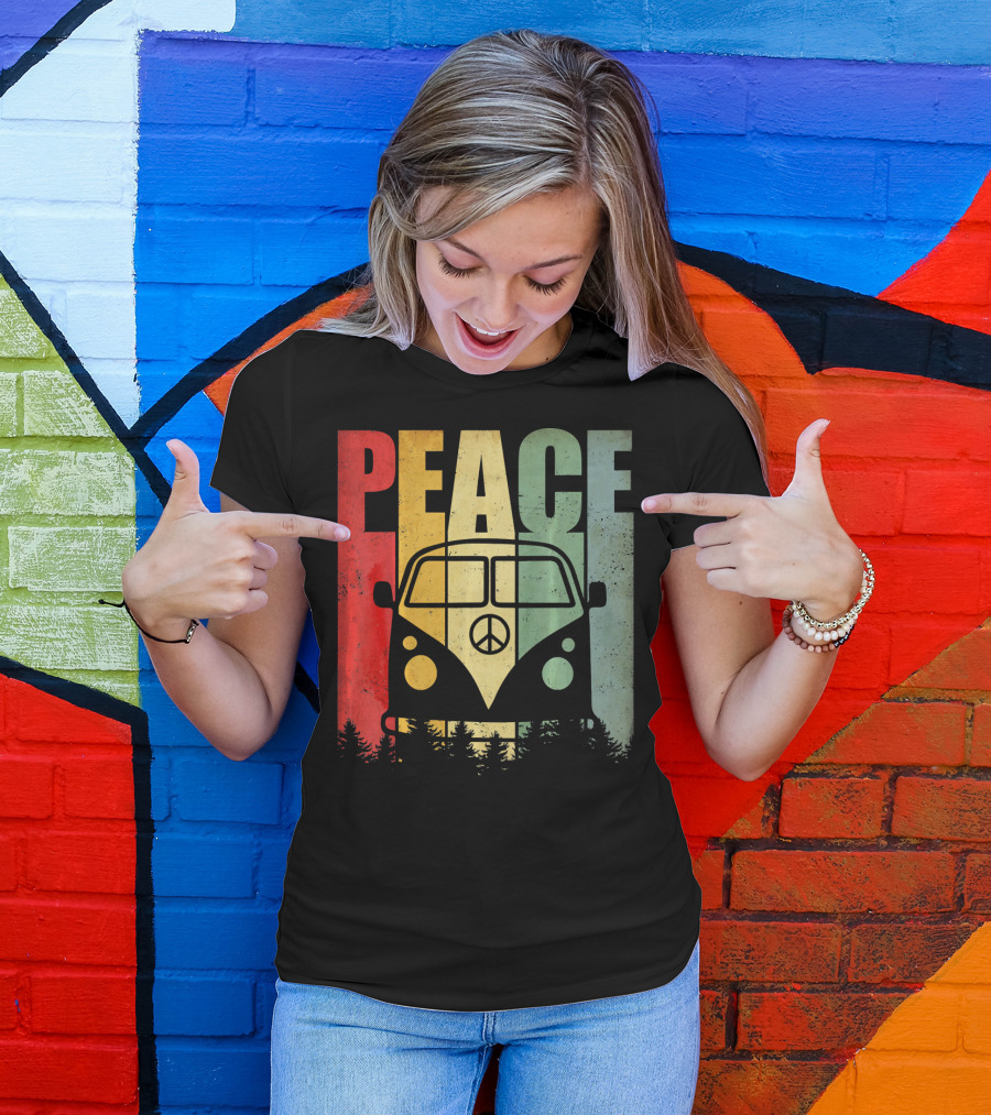 PEACE Retro Van Red Yellow Blue Forest T-Shirt