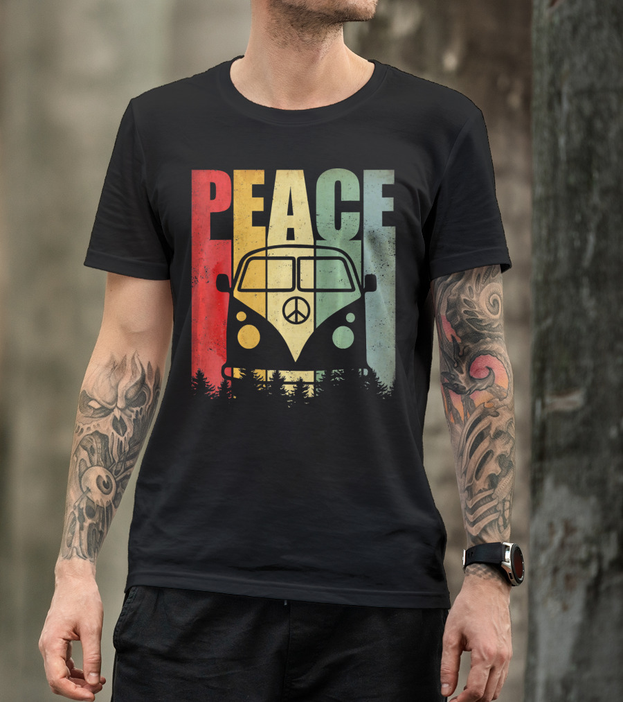 PEACE Retro Van Red Yellow Blue Forest T-Shirt