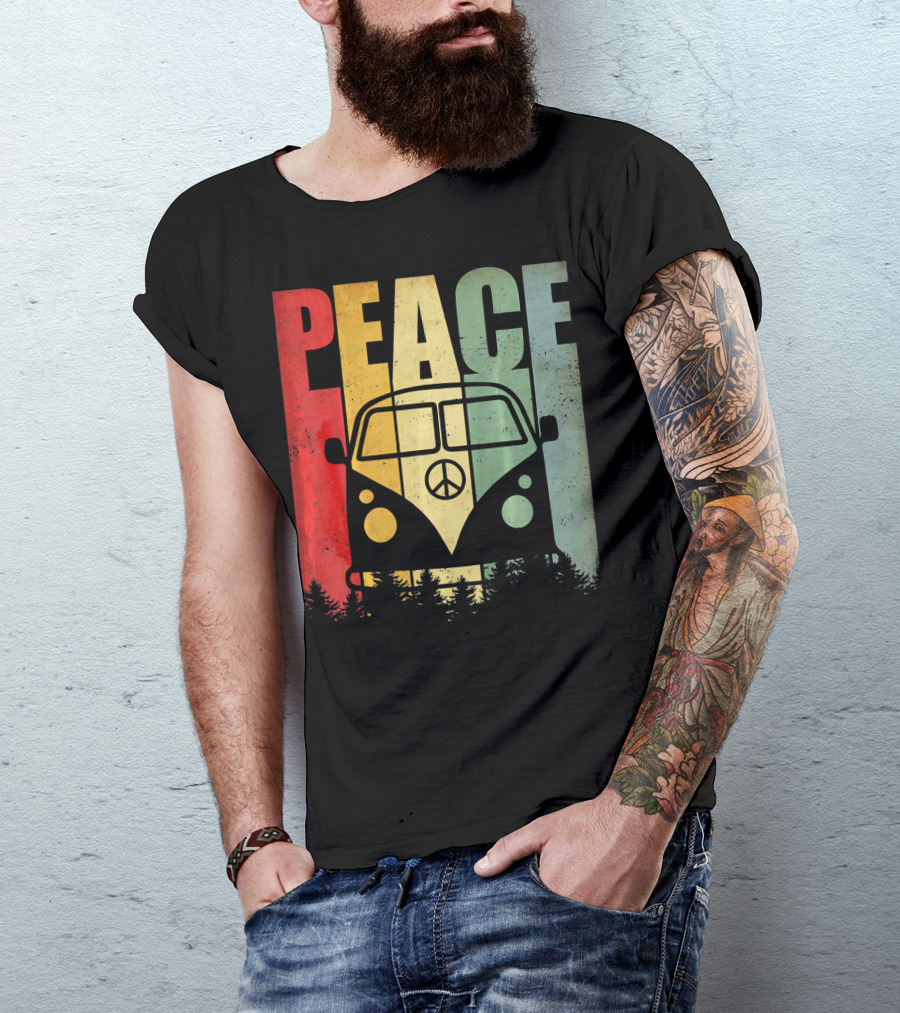 PEACE Retro Van Red Yellow Blue Forest T-Shirt