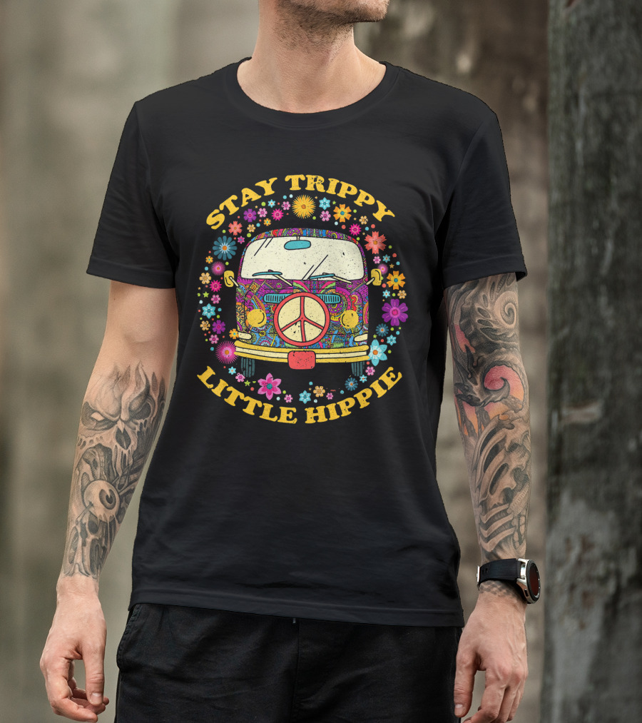 Stay Trippy Little Hippie Vintage Van Peace Floral T-Shirt