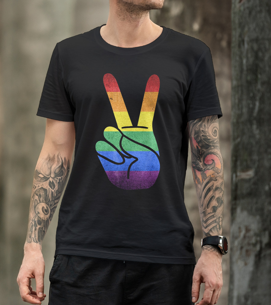 LOVE Rainbow Peace Sign Gay Pride Love T-Shirt