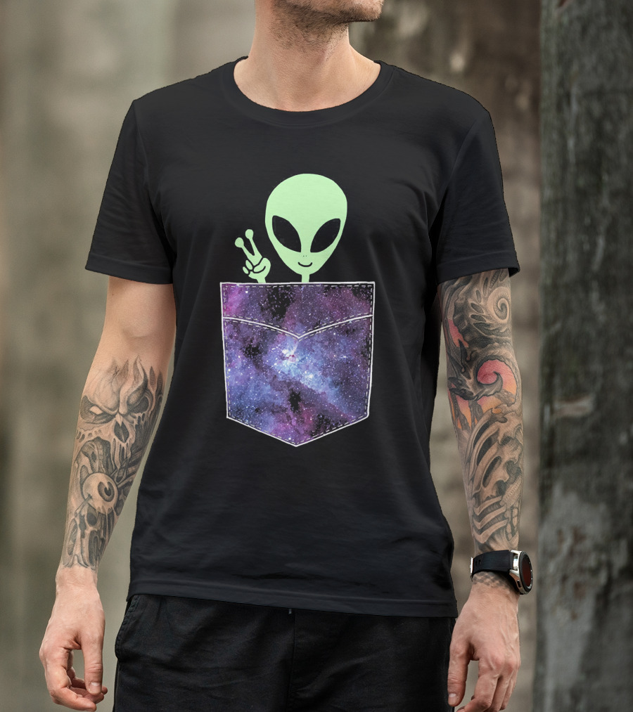 Alien Peace Sign Galaxy Pocket UFO Cos T-Shirt