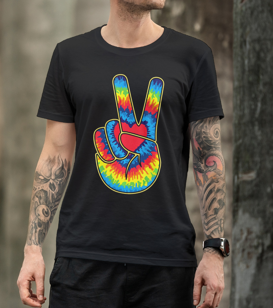 Colorful Tie Dye Peace Sign Hand T-Shirt