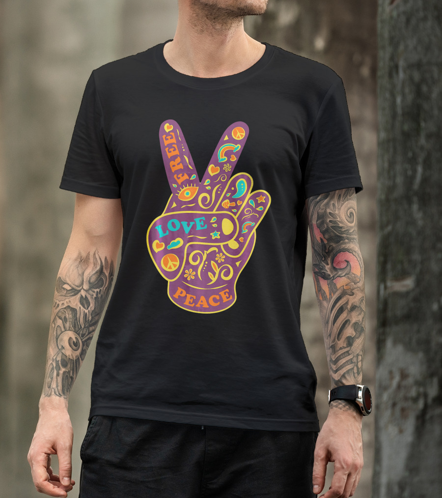 Free Love Peace Bohemian Boho Chic Peace Sign Hand T-Shirt
