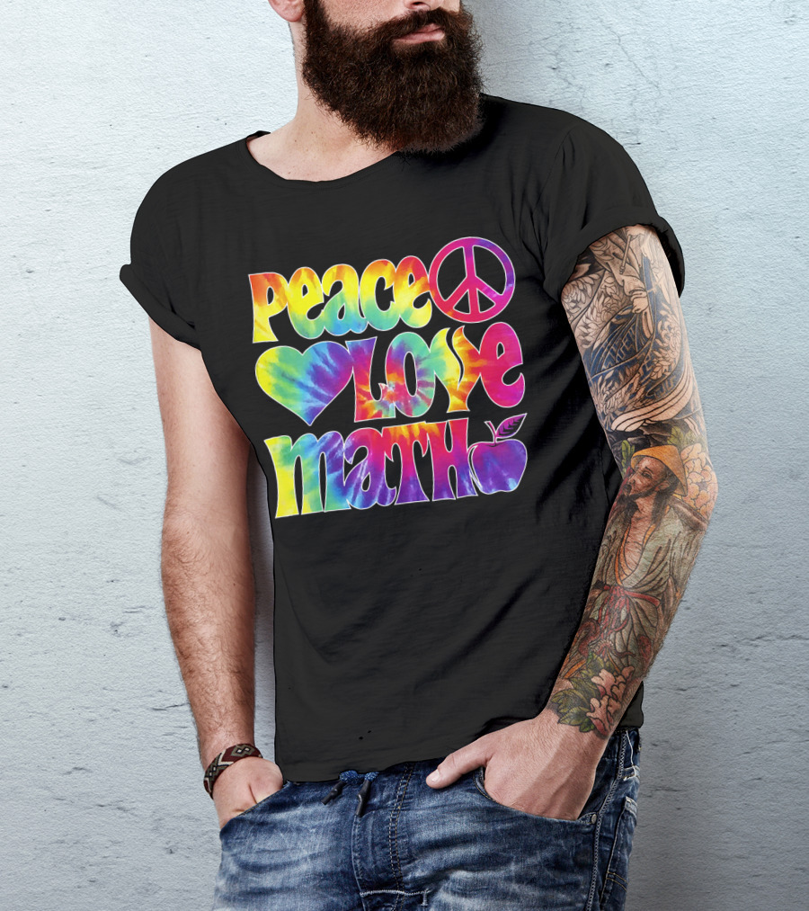 Peace Love Math Teacher Tie-Dye Symbols T-Shirt