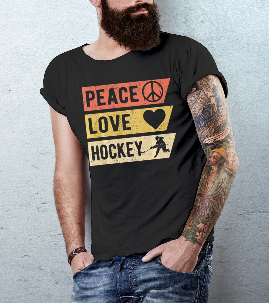 Peace Love Hockey Vintage Sports Lover T-Shirt