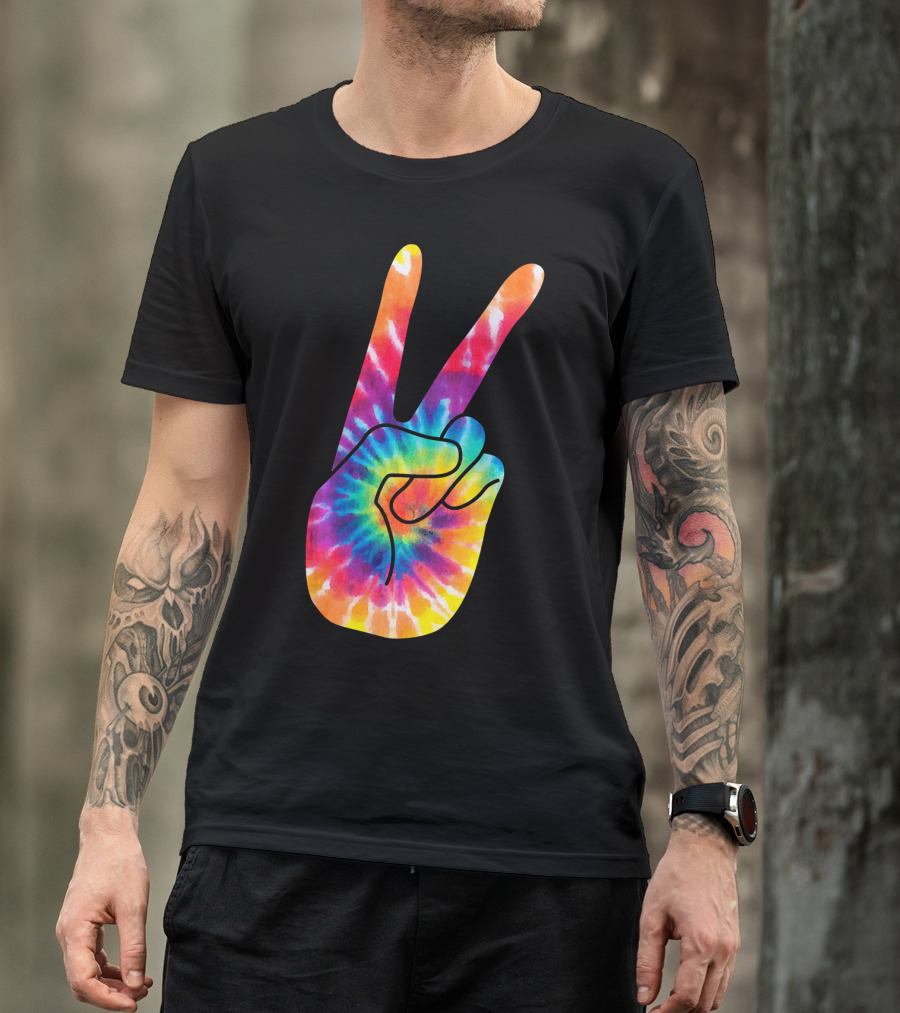 World Peace Tie-Dye V Hand Sign 60s 70s Retro T-Shirt
