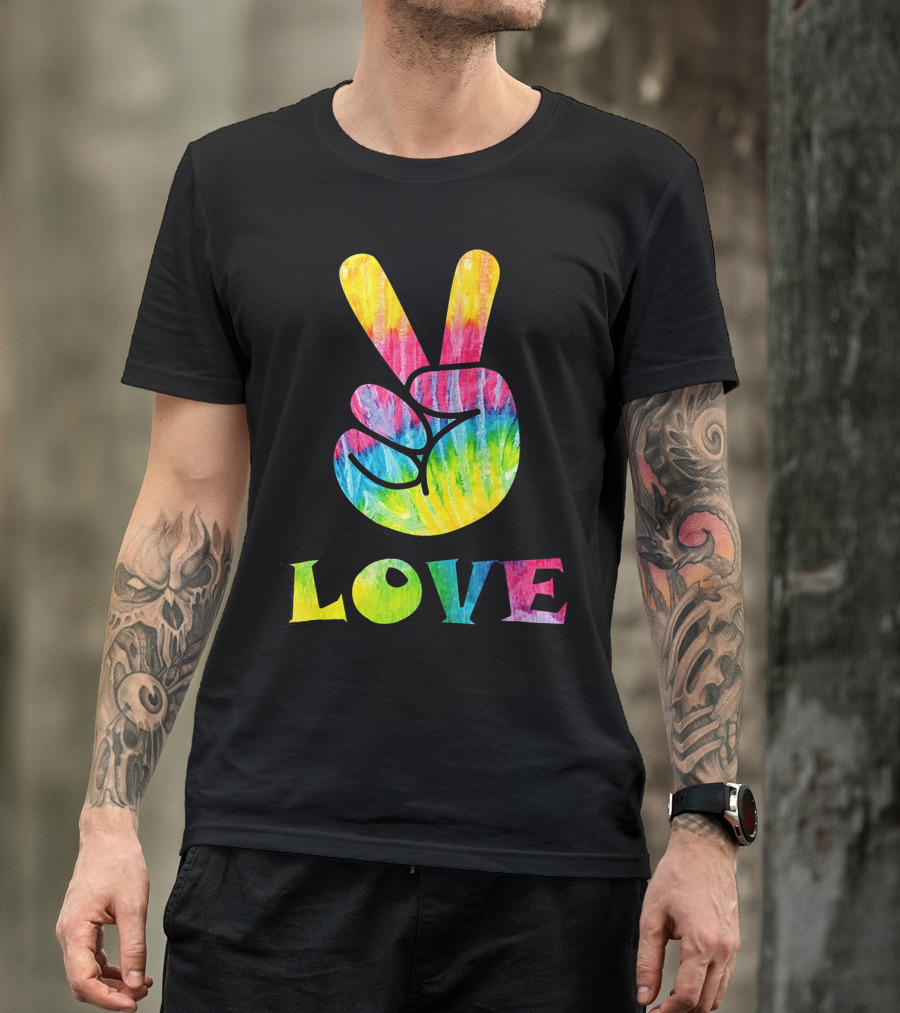 Love Tye Dye Peace Sign Rainbow Hand T-Shirt