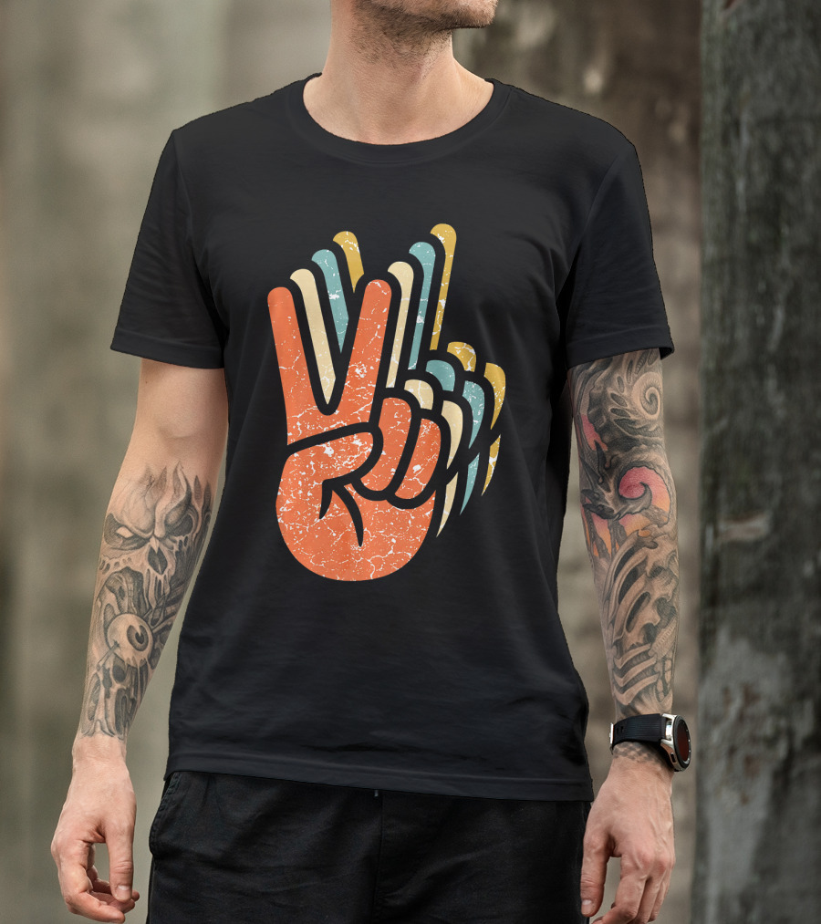 Hippie Peace Vintage 60s 70s Tie Dye Style Retro Hand Sign T-Shirt