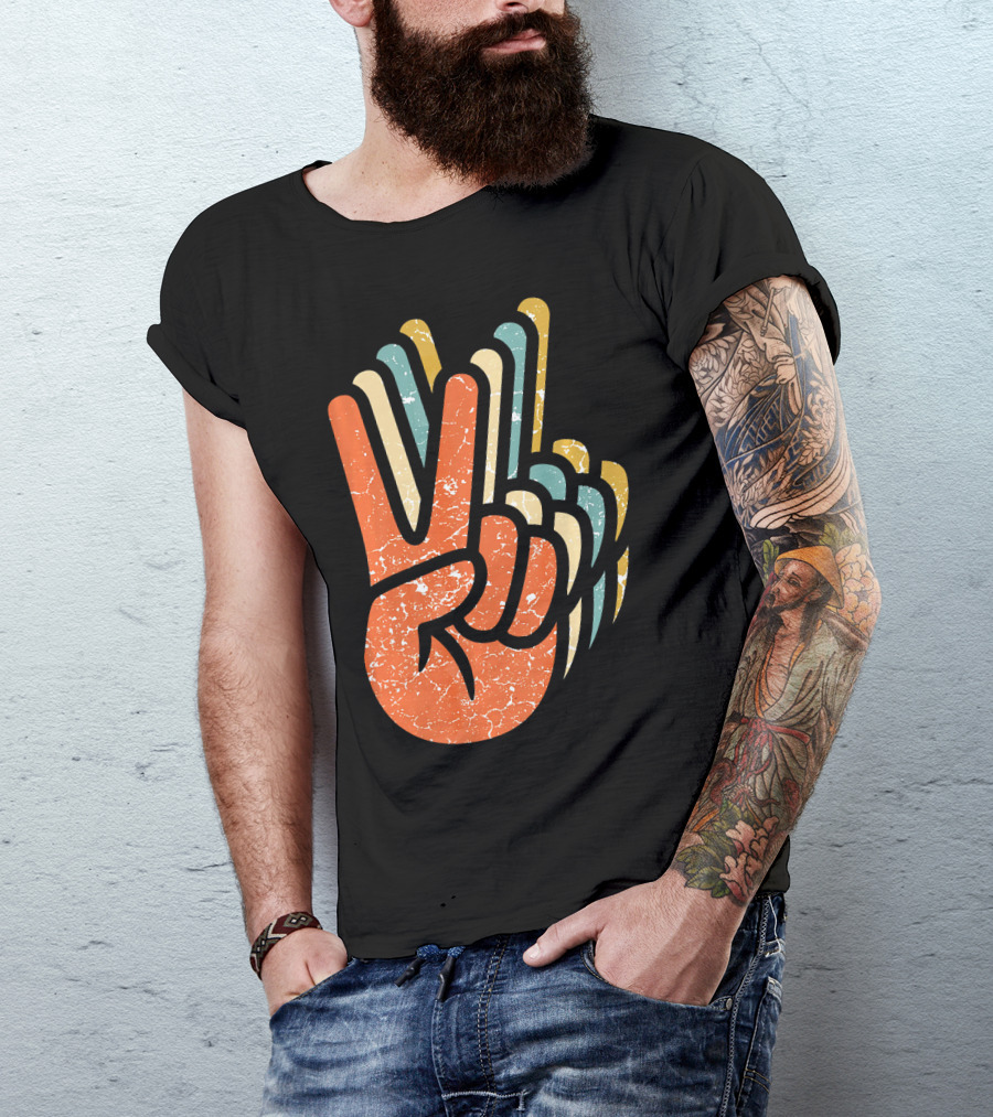 Hippie Peace Vintage 60s 70s Tie Dye Style Retro Hand Sign T-Shirt