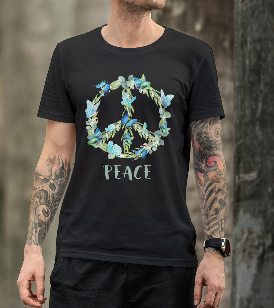 Peace Let It Be Antisocial Butterfly Floral Peace Sign With Butterflies T-Shirt
