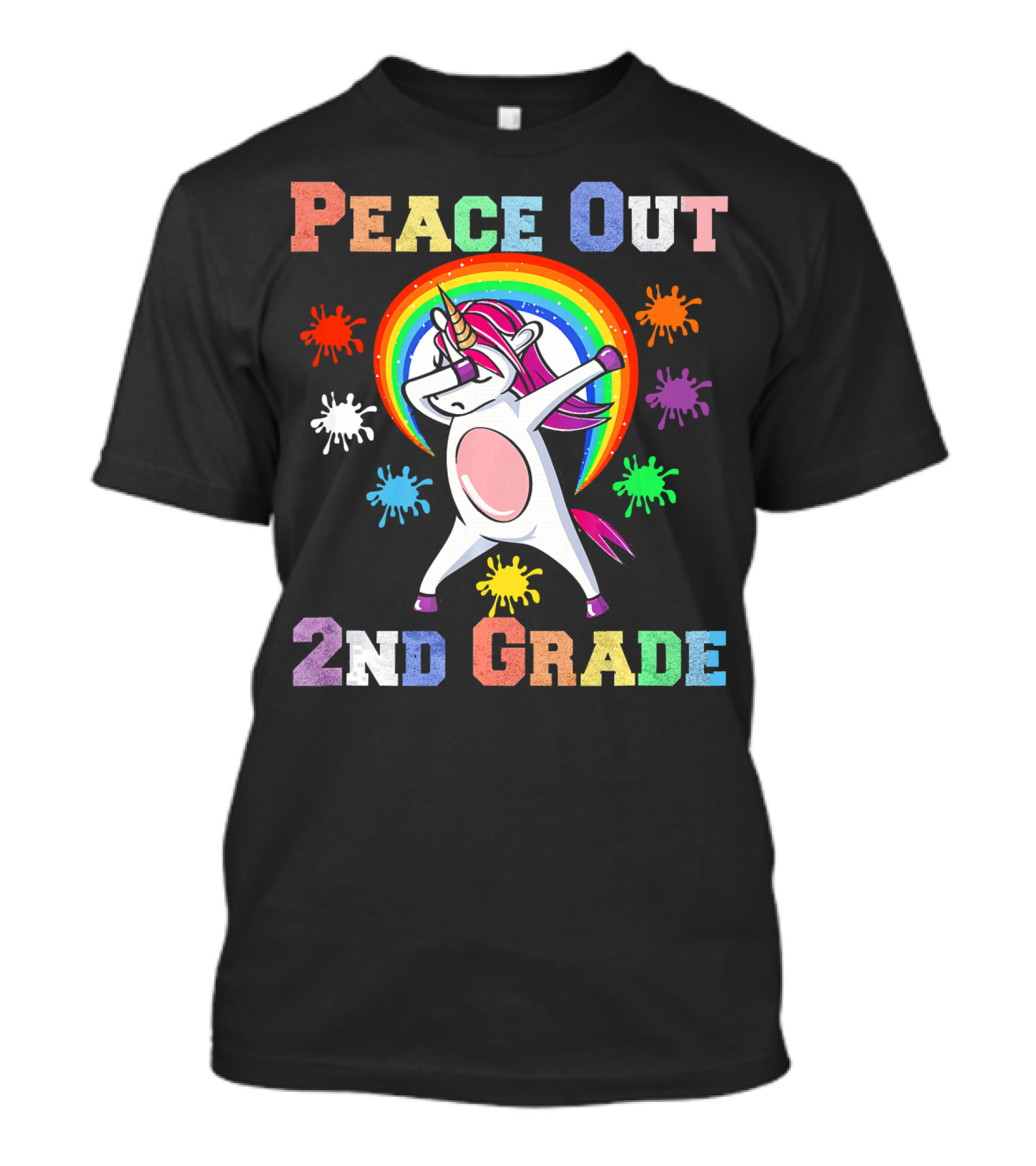 Peace Out 2nd Grade Unicorn Dabbin Rainbow Splash T-Shirt