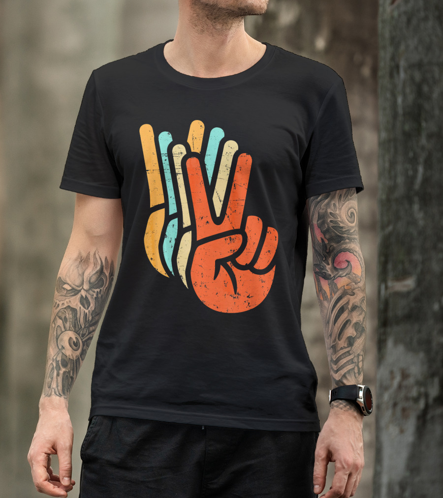 Retro Vintage Multicolor Peace Sign Hand T-Shirt