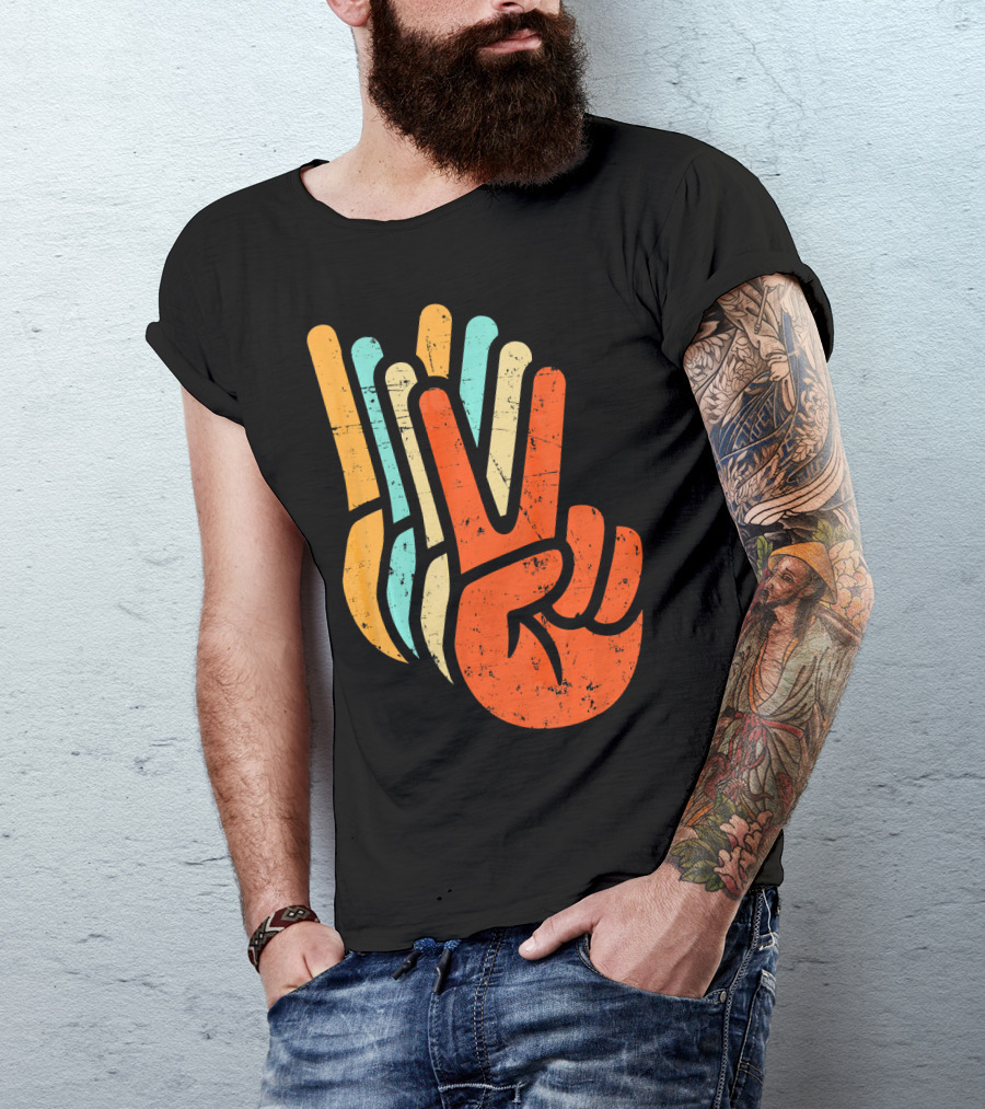 Retro Vintage Multicolor Peace Sign Hand T-Shirt