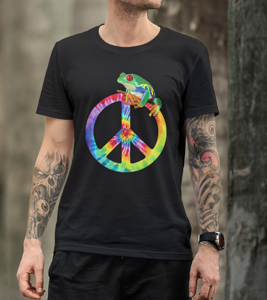 Tie Dye Tree Frog On Peace Sign T-Shirt