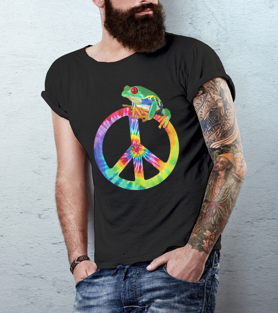 Tie Dye Tree Frog On Peace Sign T-Shirt