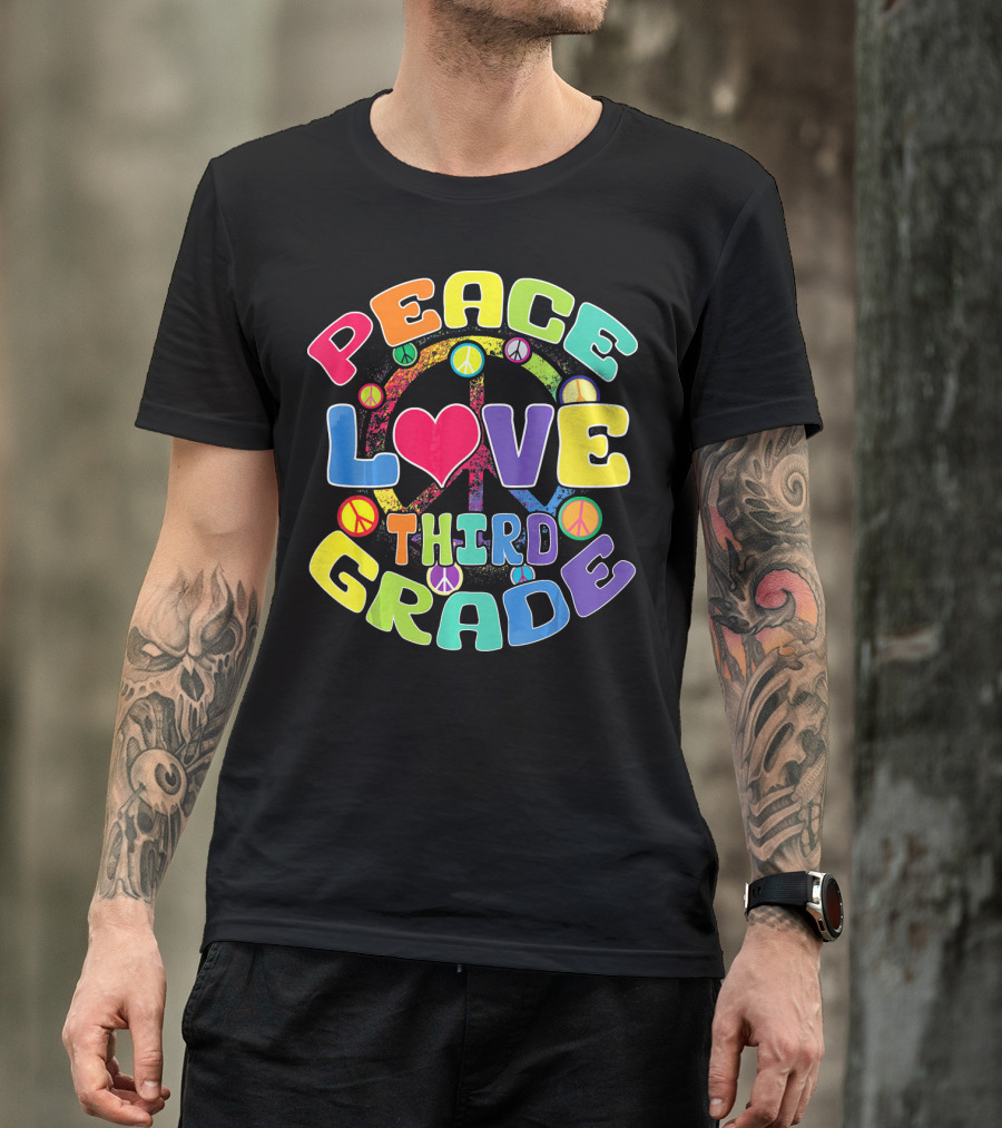 Peace Love Third Grade Back To School College Icons T-Shirt