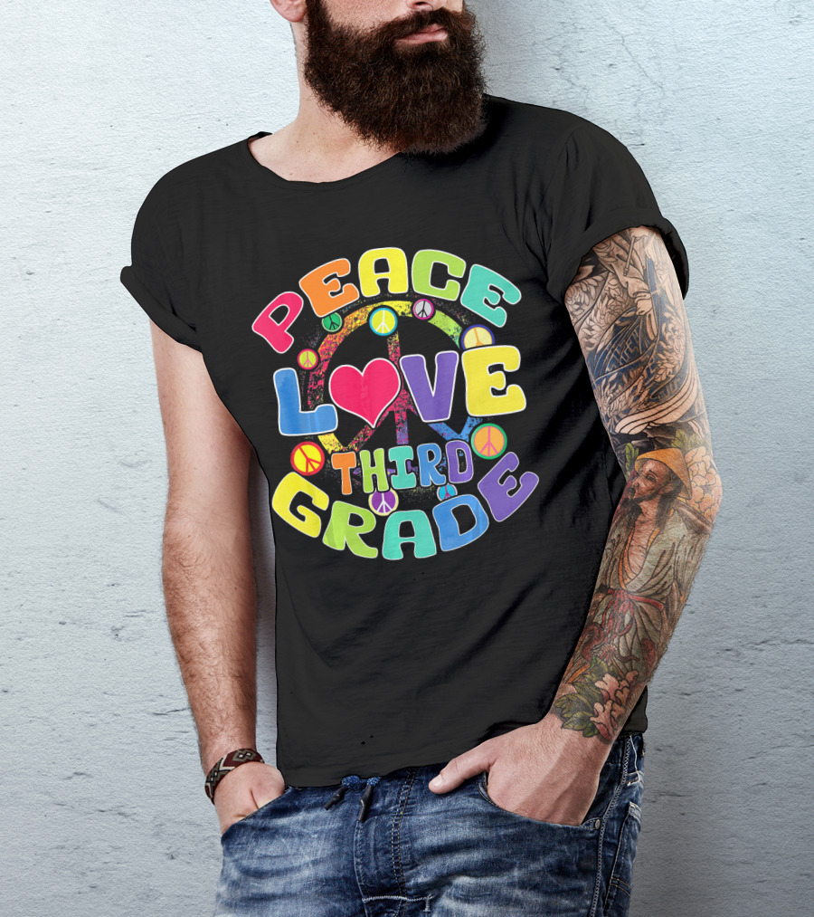 Peace Love Third Grade Back To School College Icons T-Shirt