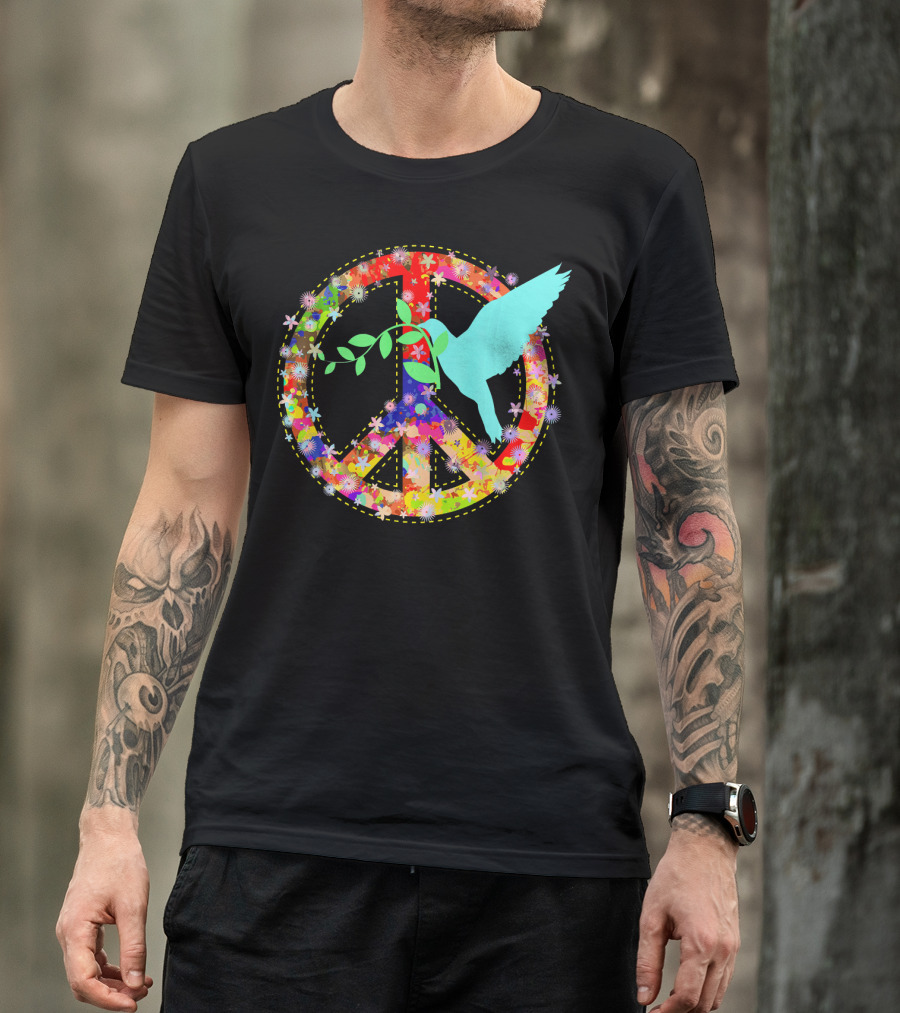 Hippie Peace Dove With Floral Peace Sign 60s 70s T-Shirt