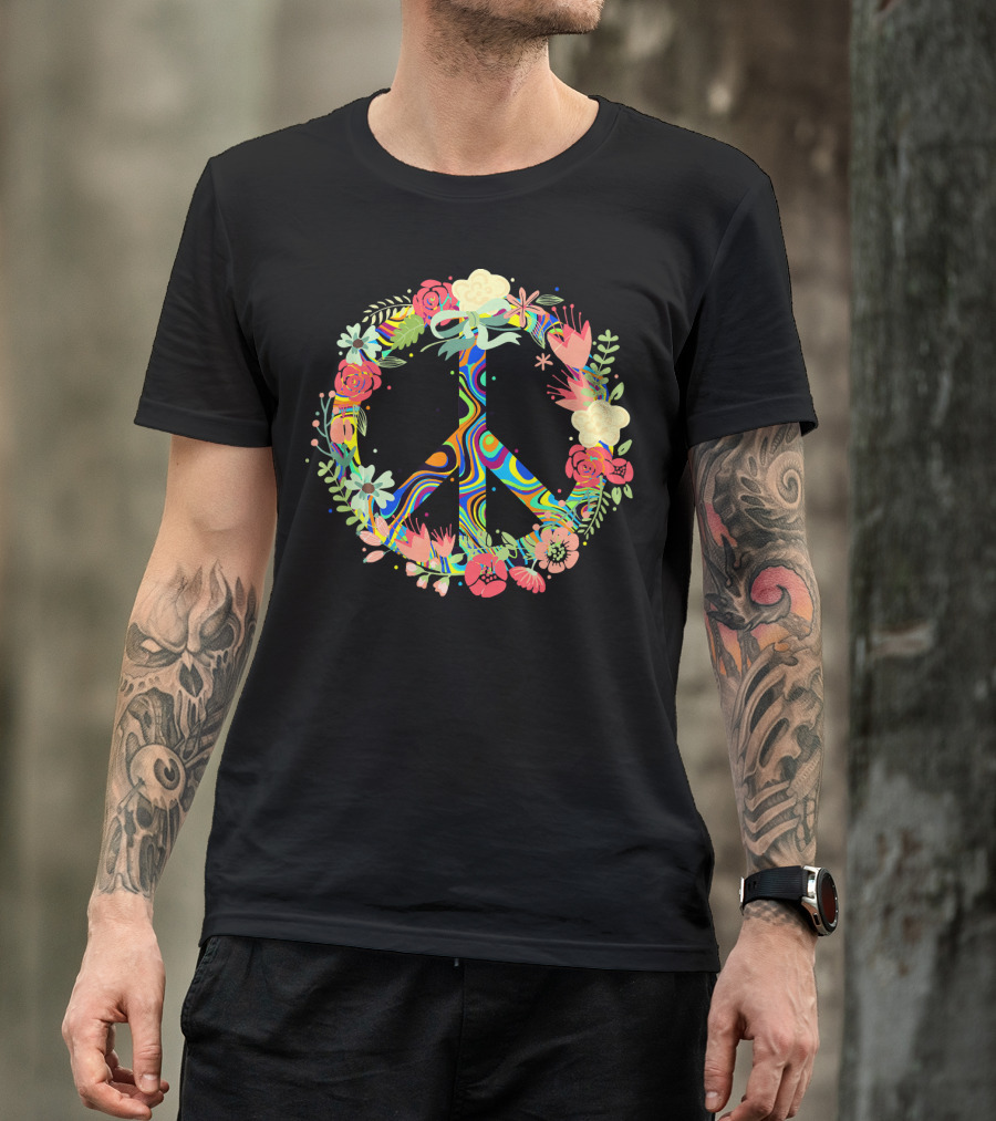 Peace Love Flowers Psychedelic Symbol 60s 70s T-Shirt