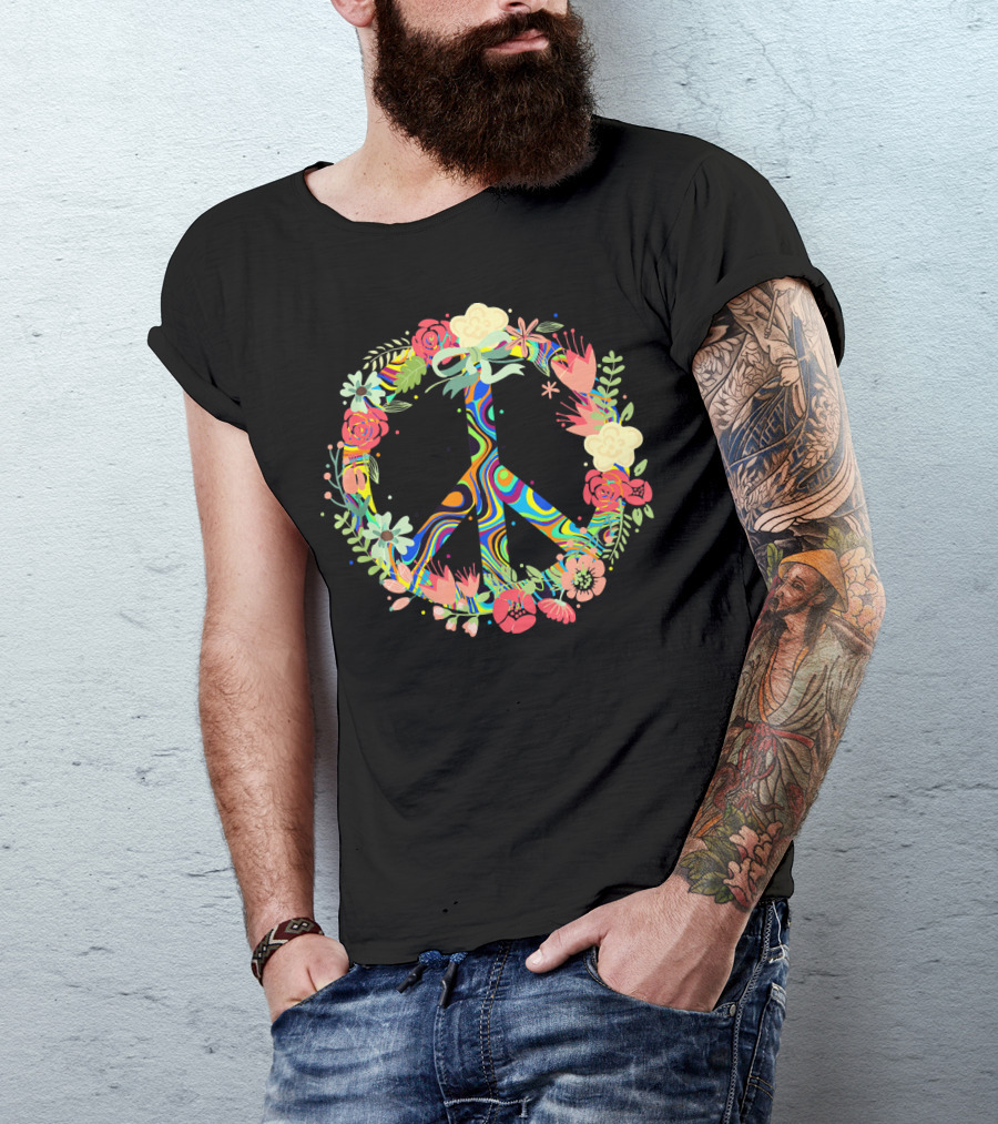 Peace Love Flowers Psychedelic Symbol 60s 70s T-Shirt