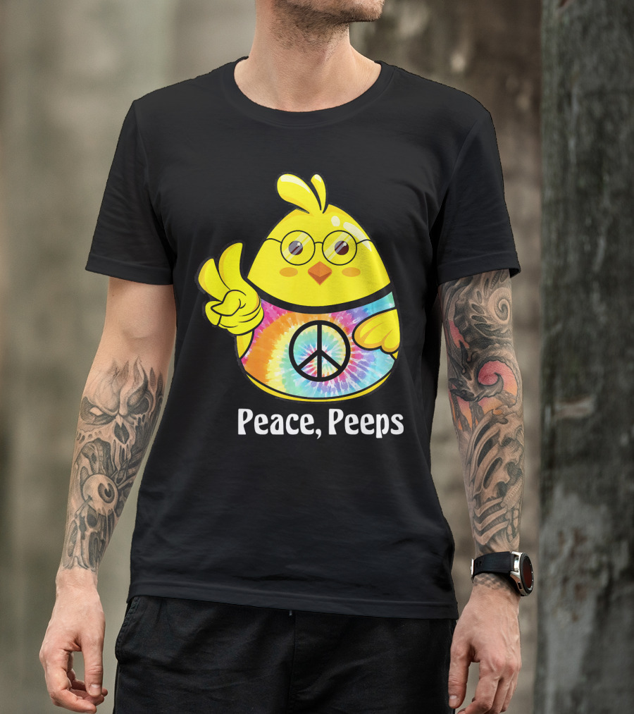Peace Peeps Easter Tie Dye Chick With Glasses And Peace Sign T-Shirt