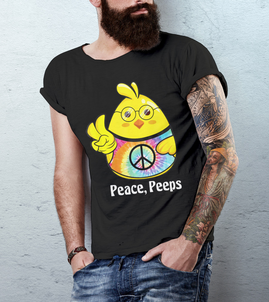 Peace Peeps Easter Tie Dye Chick With Glasses And Peace Sign T-Shirt