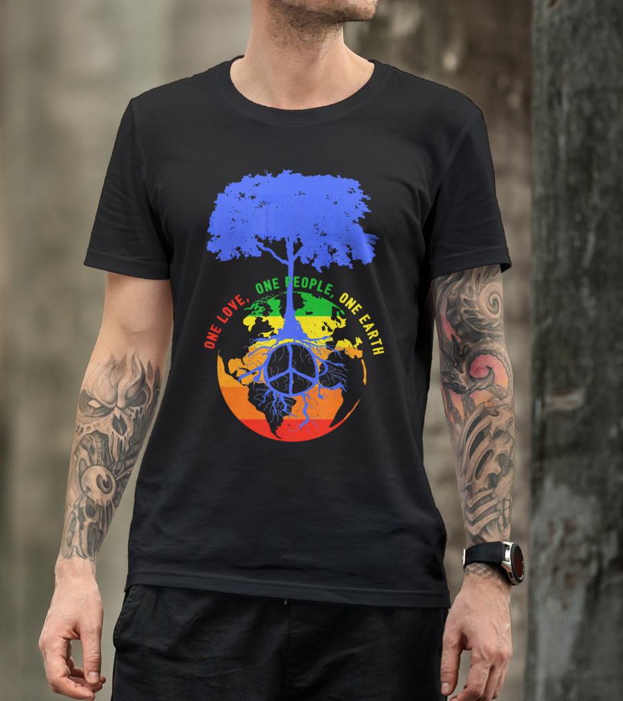 One Love One People One Earth Peace Tree Earth Day T-Shirt