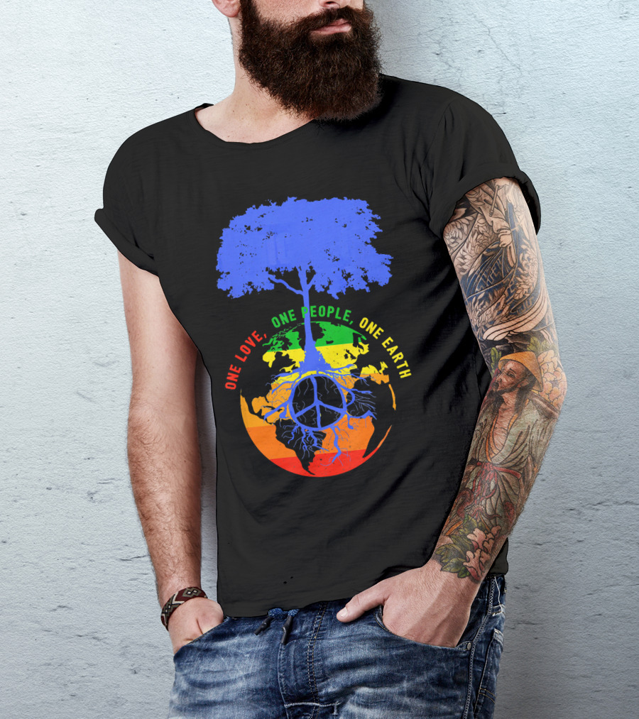 One Love One People One Earth Peace Tree Earth Day T-Shirt