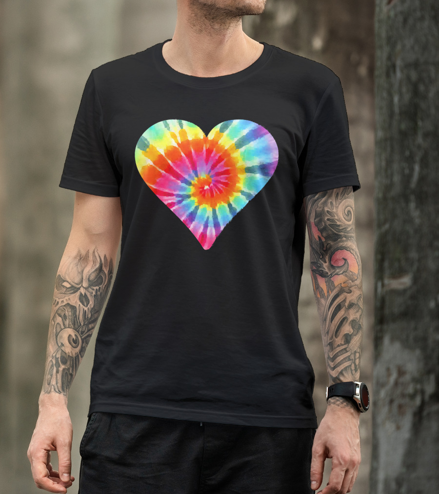 Tie Dye Hippie Heart Peace Spiral Rainbow Heart T-Shirt