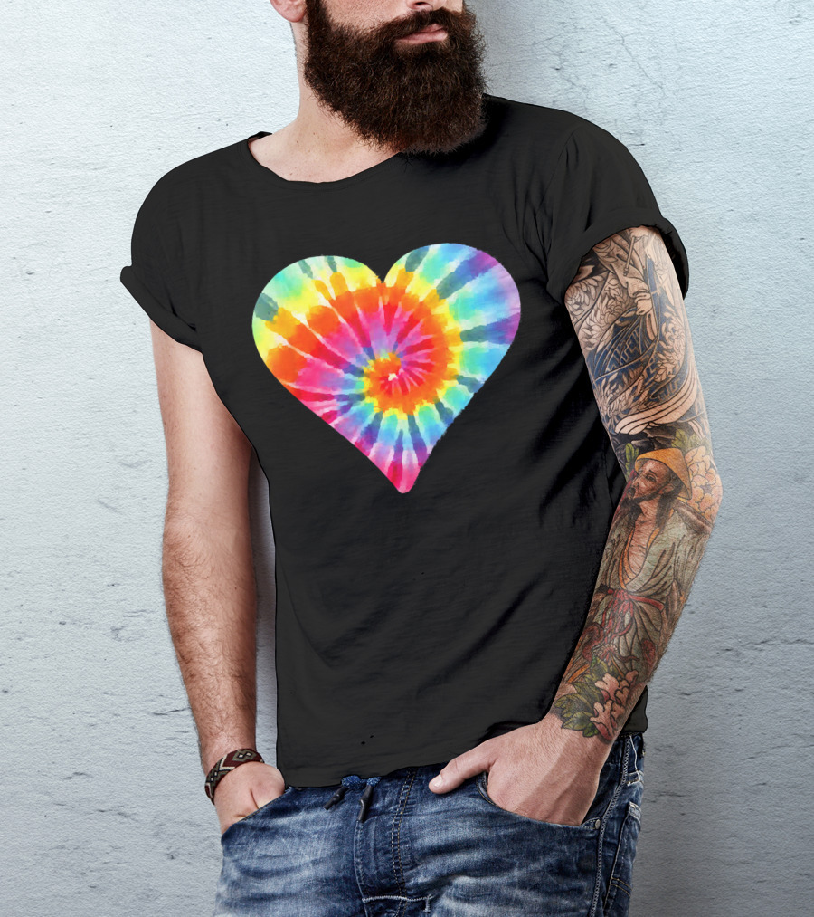 Tie Dye Hippie Heart Peace Spiral Rainbow Heart T-Shirt
