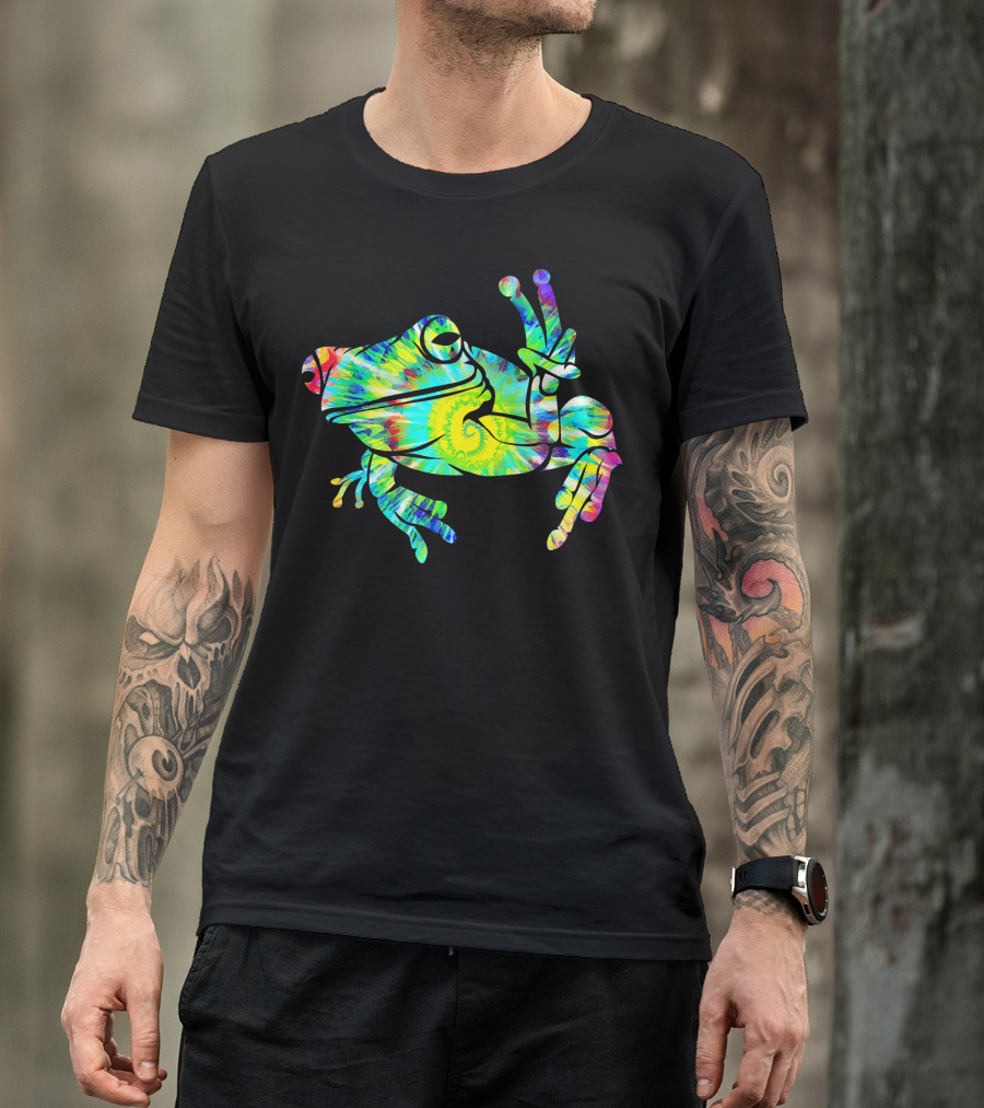 Cool Tie Dye Peace Frog Psychedelic Vibes T-Shirt