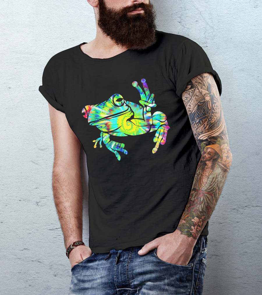 Cool Tie Dye Peace Frog Psychedelic Vibes T-Shirt